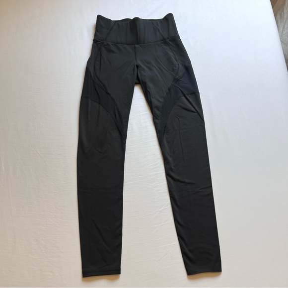 MICHI black knit elastic waist mesh sheer insert ankle full athletic leggings